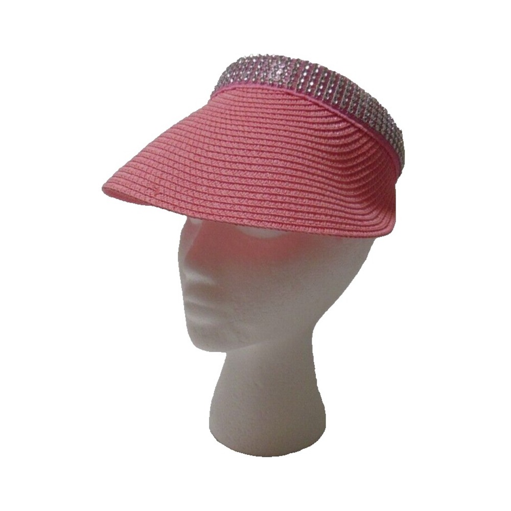 Women's Sun Visor Pink Rhinestone One Size Fits Most Paper Braid 4.54 Inch Brim